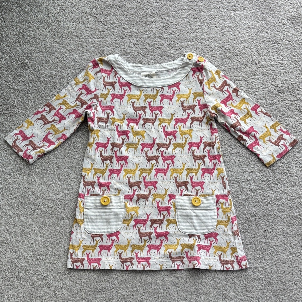 Mini Boden 3/4 sleeve button pocket dress/tunic - deer pattern